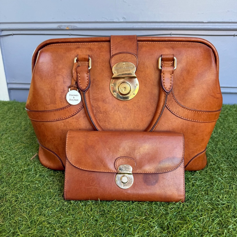 Dooney & Bourke Vintage Italian Leather Gladstone Dr Satchel Wallet Set Brown
